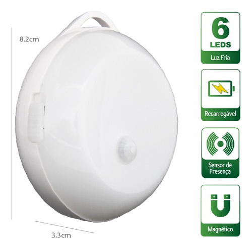 Luminária Lâmpada Led S/ Fio Com Sensor Presença Cor Branco