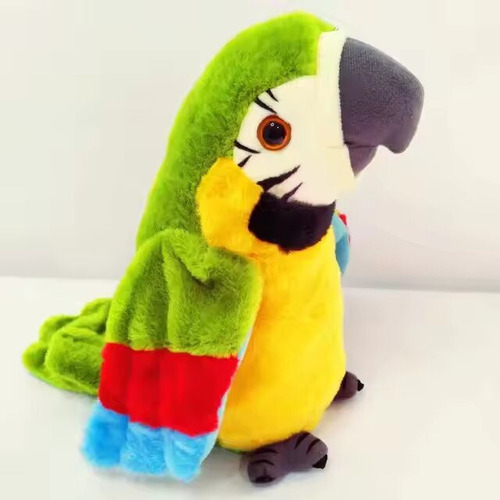 Loro De Peluche Interactivo. Graba Y Repite Con Movimiento. Verde