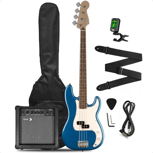 Combo Bajo Electrico Amplificador Funda Cable Puas Afinador Acabado Del Cuerpo Laqueado Cantidad De Cuerdas 4 Color Metallic Blue Orientación De La Mano Diestro