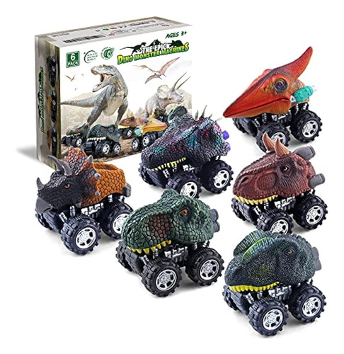 Dinobros Dinosaur Toy Pull Back Cars 6 Pack Dinosaur Boy Toy