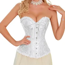 Comprar Corpete Corset Corselet Espartilho Overbust Modela Cintura Barbatana De Aço Branco M11