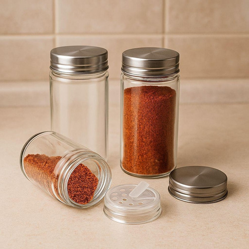 Porta Guarda Temperos E Condimentos Giratório Inox 12 Potes Prateado