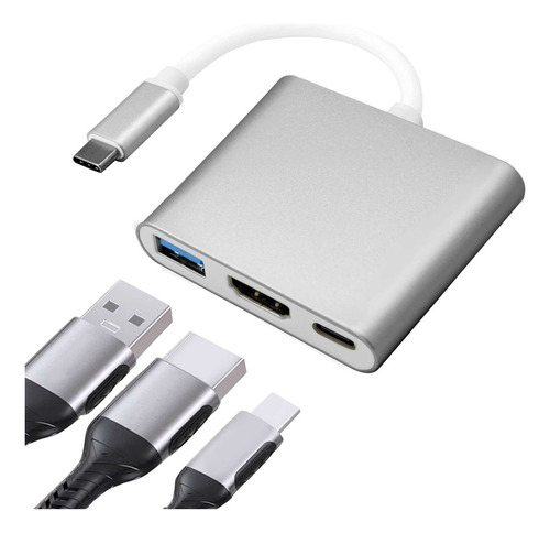 3 En 1 Usb Hub Adaptador Pd 3.0 Tipo C Hdmi 4k Para Mac iPad