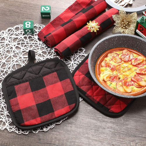 8 Soportes Para Ollas De Navidad A Cuadros Con Bolsillo, Tel