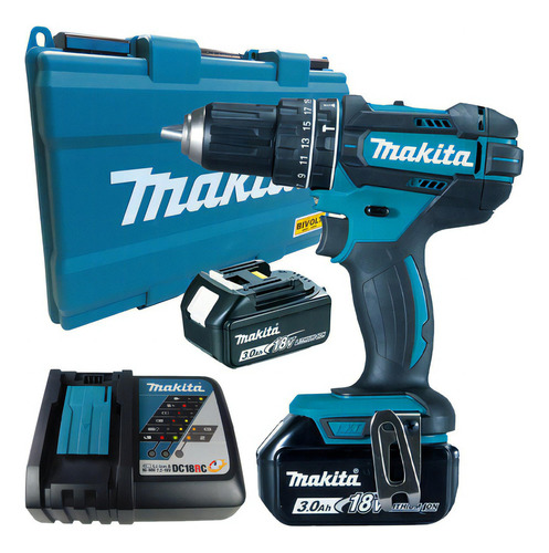 Destornillador de impacto Makita Dhp482 18 V 2 Bat 3a, color azul