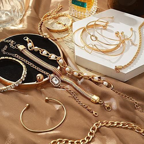 Juego De 15 Pulseras Chapadas En Oro De 14 Quilates Para Muj