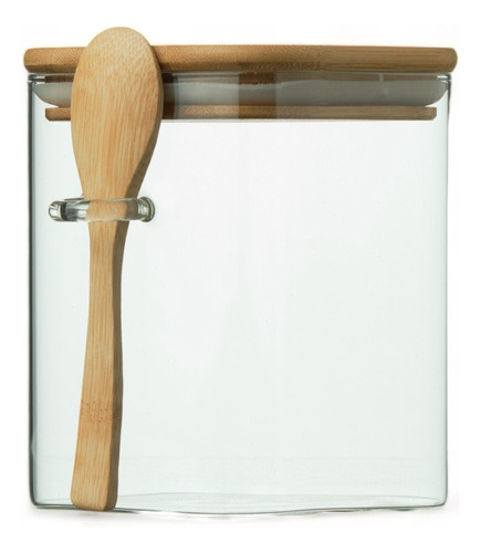 Recipiente Hermetico Vidrio Tapa Bamboo Cuchara 1000 Ml