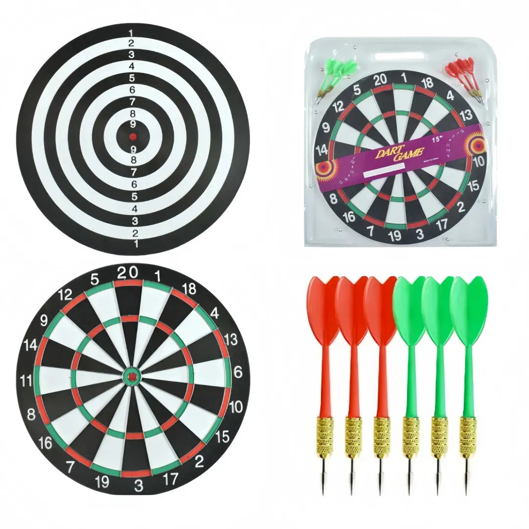 Juego De Dardos Tiro Al Blanco Doble Cara 36cm Kwalux Tablero Con 6 Dardos Punta De Acero