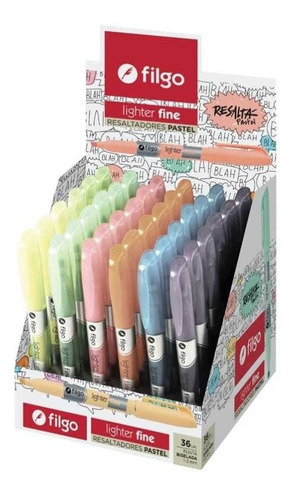 Caja Exhibidor X 36 Resaltadores Filgo Fine Pastel 6 Colores