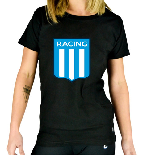 Remera Mujer Negra Algodón Racing Personalizada 