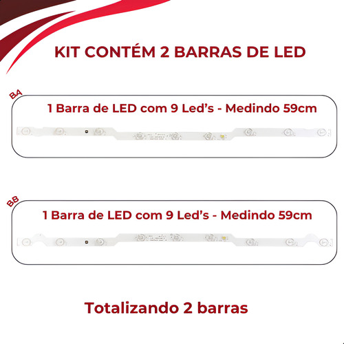 Kit 2 Barras Led Compatível Ph32b51dsgwa Ph32b51dsgw Ver. 3v