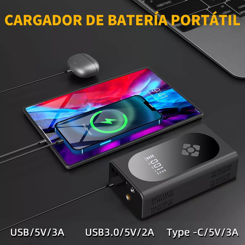 Arrancador Baterías Cargador De Auto Coche Portátil Inflable 6000a Con Inflador 150psi Negro