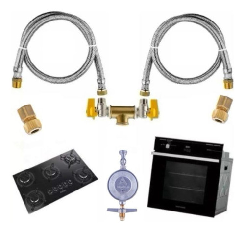 Kit Duplo Mangueira Gás 0,80mt Inox Instalação Cooktop Forno