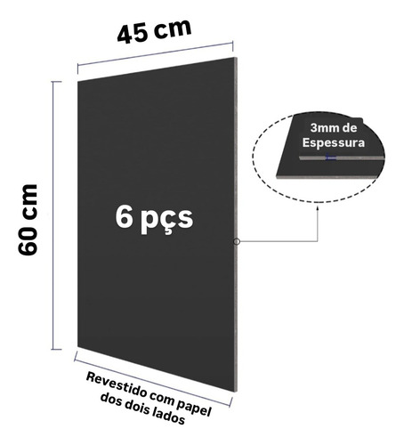 Foam Board Papel Espuma A2 45x60cm 3mm 6un Molduras Maquetes Preta