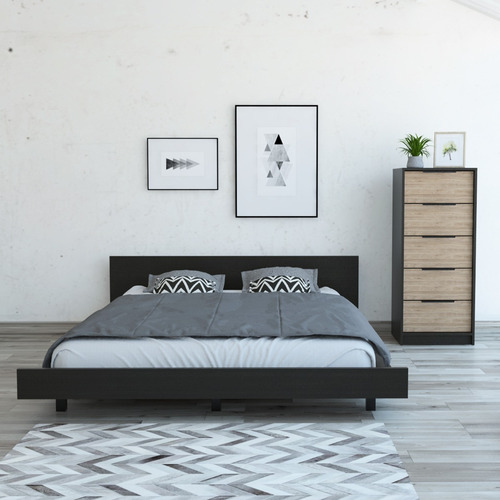 Cama 2 Plazas + Comoda 5 Cajones - Wengue / Miel