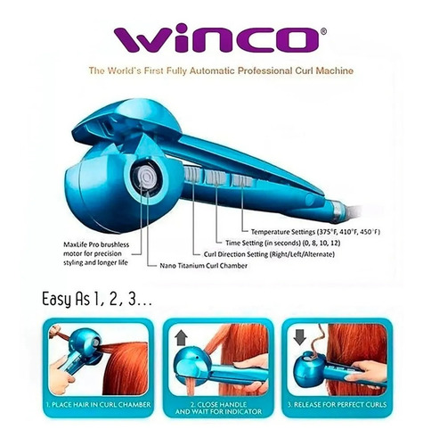Buclera Profesional Winco Rizador Pelo Rulos Perfectos W-194