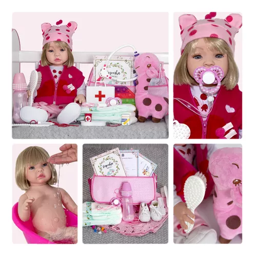 Boneca Bebê Reborn Corpo De Silicone Girafa - 12x S/ Juros