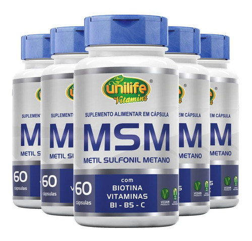 Kit 5 Msm Metil Sufonil Metano + Biotina E Vitamina Unilife