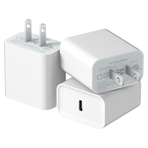 3pack Dual Port Usb-c Wall Plug-in Usb Charger, 20w 4w25a