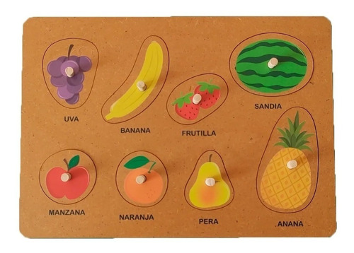 Juego Encastre Madera Con Agarre Ayuda Frutas Puzzle Plan Z