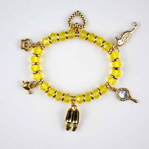Pulseira Oxum Amarelo Transp Penduricalhos Cristal Silicone