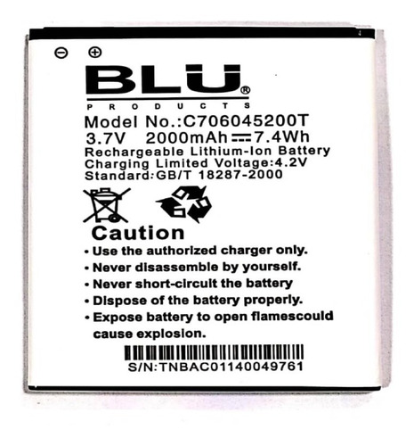 Bateria Pila Celular Blu Studio 5.0 C706045200t 3,7v 1800mah