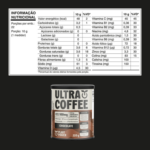 Suplemento Ultracoffee Chocolate Plant Power 220g