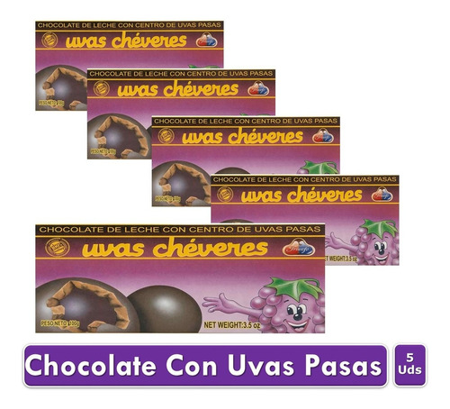 Chocolates Con Leche Con Centro De Uvas Pasas 40grs X5 Uds