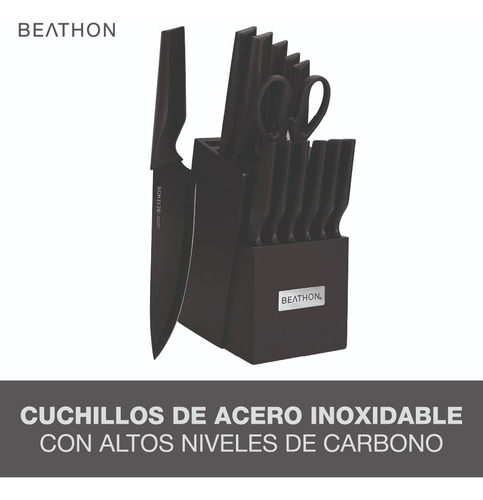 Set 14 Cuchillos Cocina Acero Inoxidable Negro Beathon
