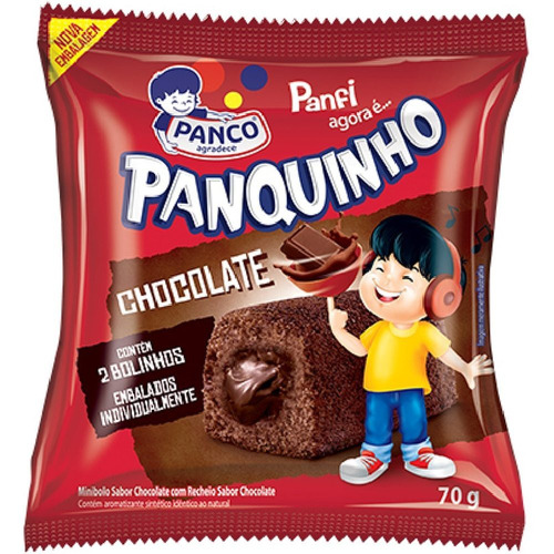 Mini Bolo Sabor Chocolate Panquinho 70g com 2 unidades