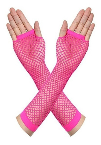 Guantes Largos De Malla Rock Punk Color Rosado Neon