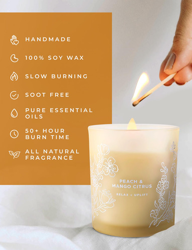 Vela Perfumada De Melocotón Y Mango Cítricos Con Mandarina Y
