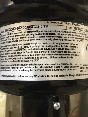 Blower Soplador Calentador Jacuzzi Piscina Mo-300-750-120/60