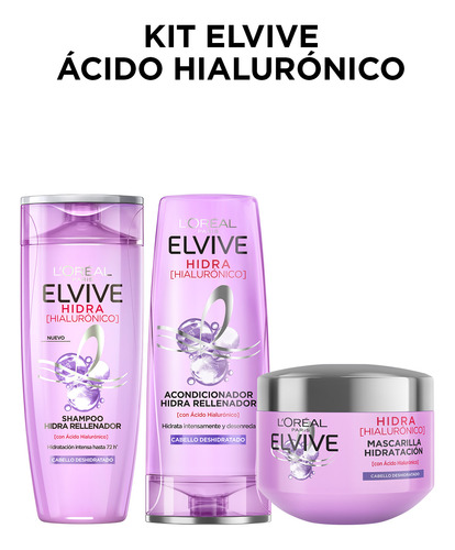 Kit Elvive Hidra Hialurónico Shampoo, Acondicionador Y Crema