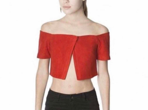 Top De Gamuza Roja Con Mangas Cuero De Cabra