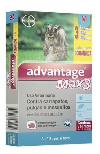 Anti Pulgas Advantage Max 3 Entre 4 A 10 Kg C/3 Pipetas
