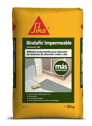 Adhesivo Para Cerámicas Sika Bindafix Impermeable 25 Kg
