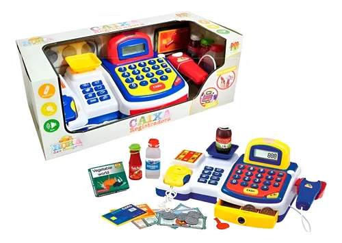 Caixa Registradora Azul DM Toys DMT3816 Completa com Acessórios e Som