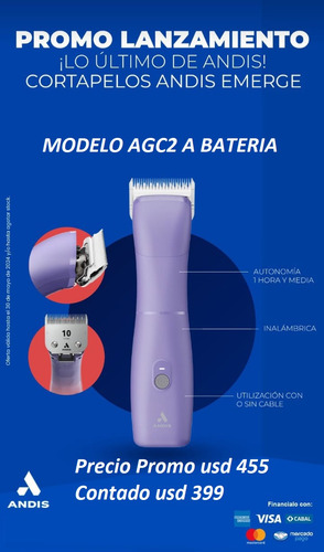 Esquiladora Cortadora Perro Andis Emerge Agc2 Bateria Inalam