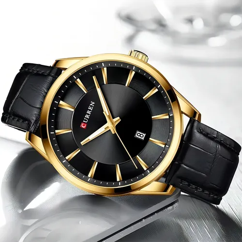 Reloj casual de lujo para hombre, correa de piel social, color negro, bisel, color como imagen, color de fondo como imagen