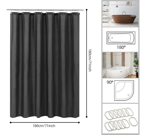 Cortina De Ducha Con Ganchos,baño Lavable Tela 180x180cm