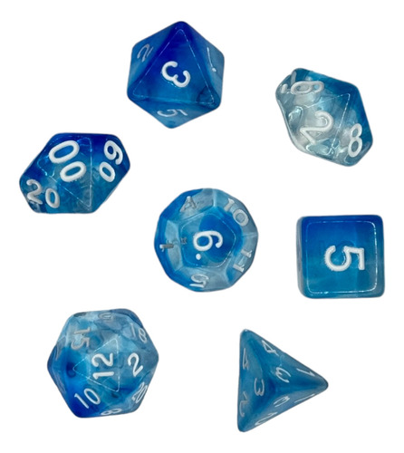 Set De 7 Dados Juegos De Rol - Azul Marmoleado Transparente