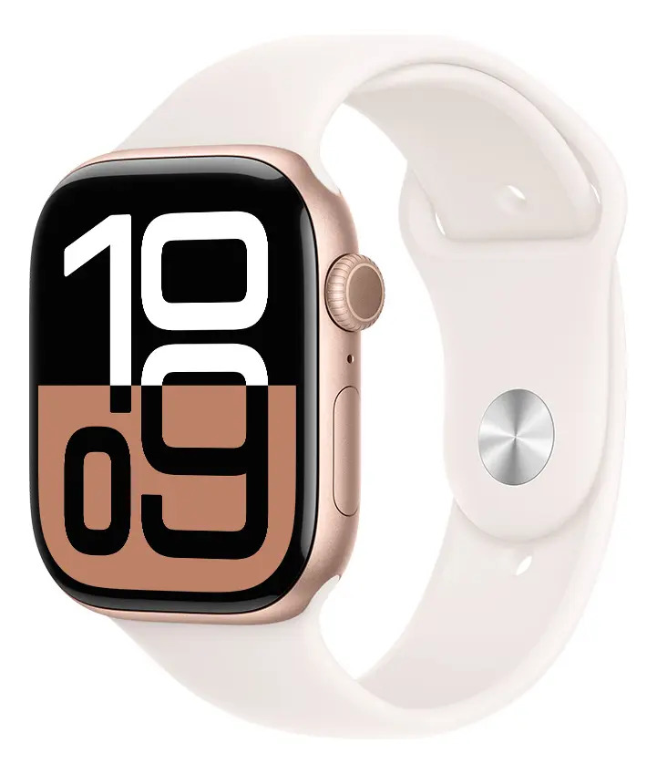 Apple Watch Series 10 GPS • Caja de aluminio color oro rosa de 46 mm • Correa deportiva rosa rubor - M/L