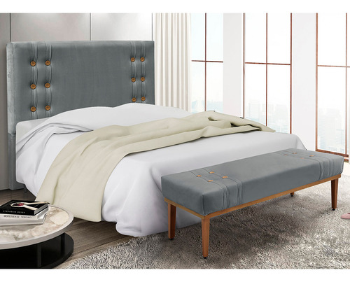 Kit Recamier E Cabeceira Santorini Spz 195cm King Veludo Cor Cinza-2938