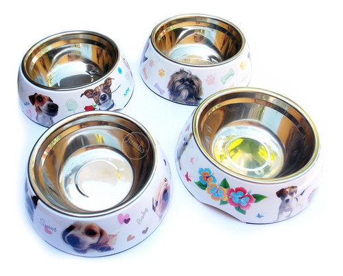 Imagen 2 de 9 de Comedero Perro Gato Glam Melamina Antideslizante Acero Inox
