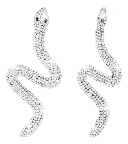 Pendientes Grandes De Serpiente De Plata Con Diamantes De Im