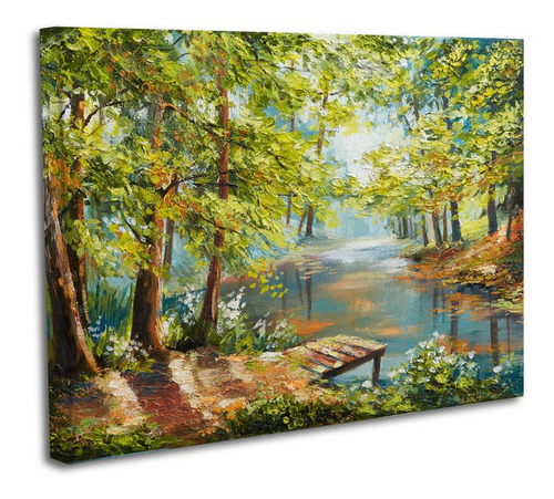 Cuadro Lienzo Canvas 50x60cm Pequeño Muelle Arbol Lago Oleo