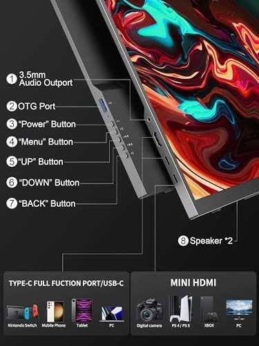 Magicraven Monitor Portátil De 18,5 Pulgadas, Monitor Ips De
