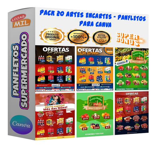 Pack Canva Encartes Supermercado Flyer Panfletos Editáveis