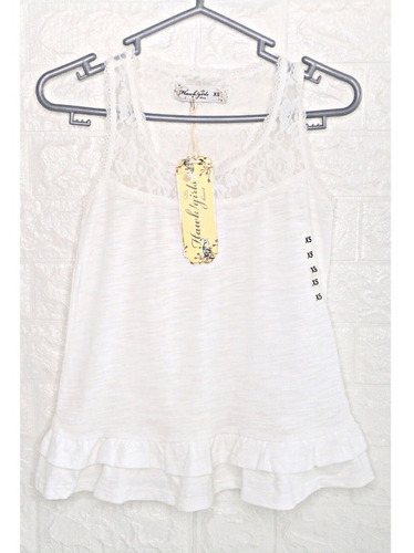 Blusa Blanca Con Bobo, Tiras Anchas Algodón, Blonda Talla Xs